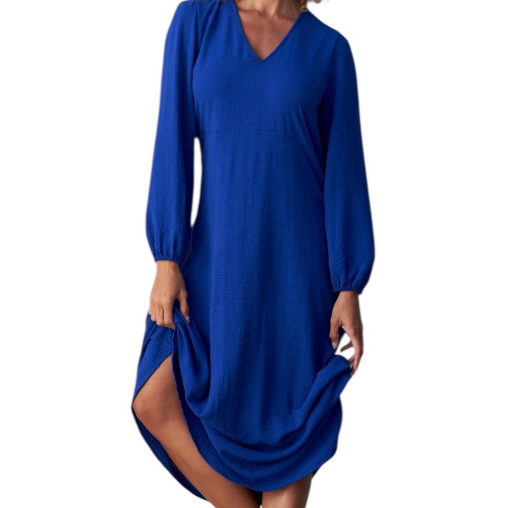 Franne Golde Samara Maxi Dress Royal Blue V-Neck Balloon Sleeve XXL